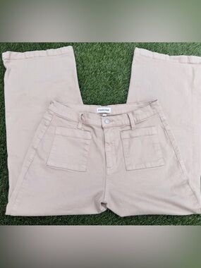 Sneak Peek Tan Cropped Wide Leg Jeans with Patch Pockets